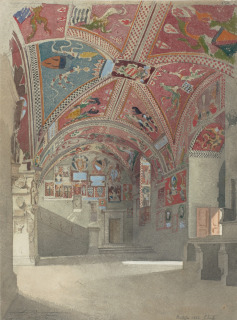 Louis Boitte-Italie du Nord, Pistoia, Palais communal, intérieur d'une salle décorée à fresque d'armoiries, et géométries diverses