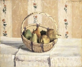 Camille Pissarro-Nature morte : pommes et poires dans un panier rond (Cesto de manzanas y peras)
