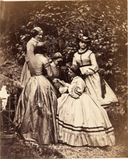 Achille Bonnuit (attribué à)-Groupe de cinq femmes dans le jardin