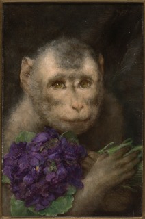 Gabriel von Max-Gruss (Greeting (Monkey with Bouquet))