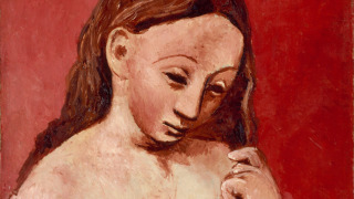 Pablo Picasso-Nu sur fond rouge