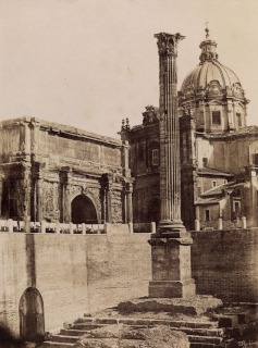 Frédéric Flachéron (1813?R1883)-Rome. La colonne de Phocas et l'arc de Septime Sévère au Forum, l'église Santa Luca e Martina, et le temple de Vespasien