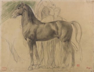 Edgar Degas-Cheval de profil à gauche et deux femmes retenant un cheval, étude pour Sémiramis construisant Babylone (Paris, musée d'Orsay)