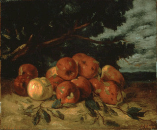 Gustave Courbet-Pommes rouges au pied d'un arbre dit aussi Nature morte aux pommes