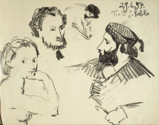 Pablo Picasso-Etude d'après Le déjeuner sur l'herbe de Manet : buste des 4 personnages, 26-29 juin 1954